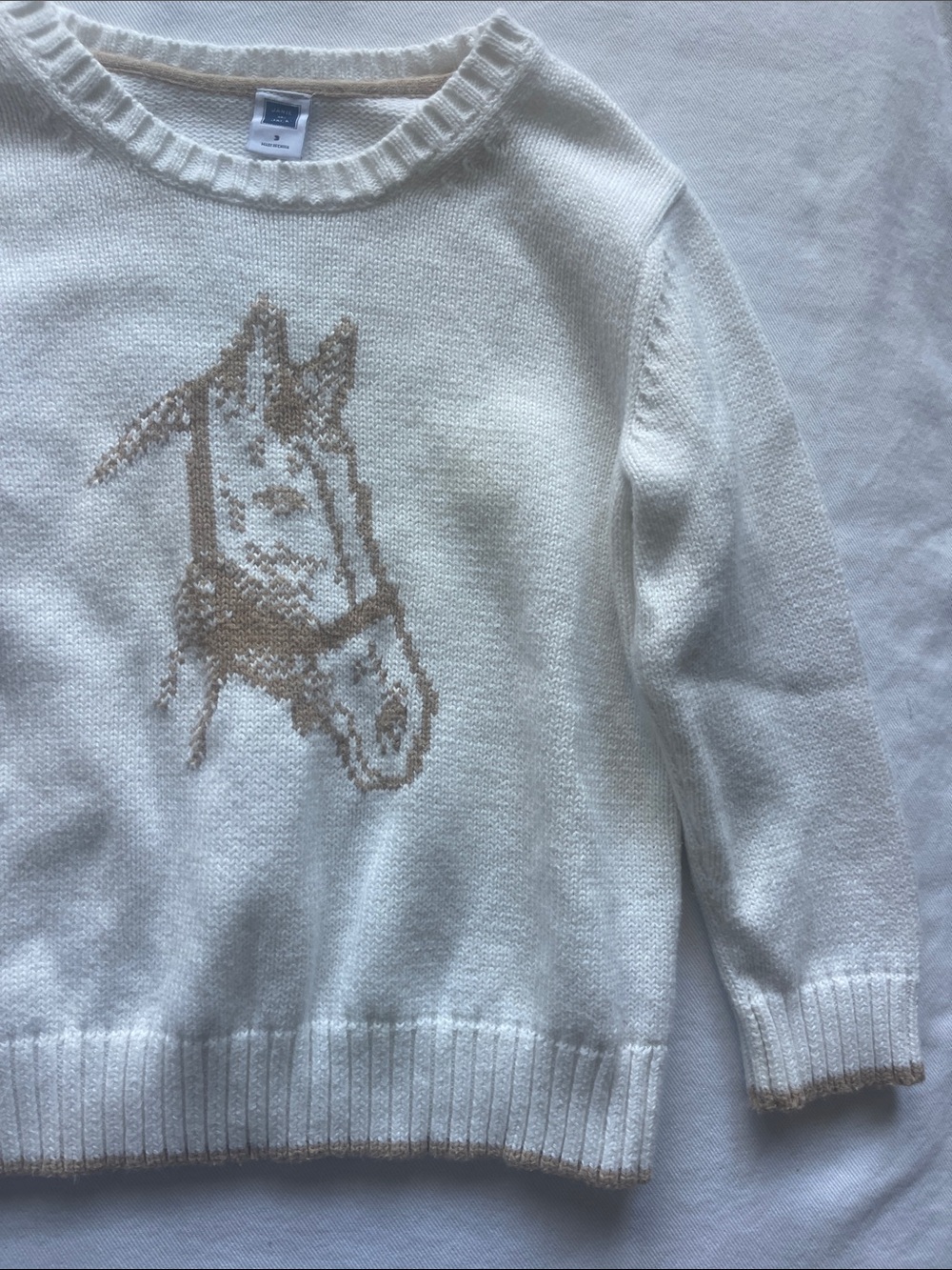 Janie and Jack Boys Size 3 White Sweater with Tan Horse Motif - Picture 6 of 9